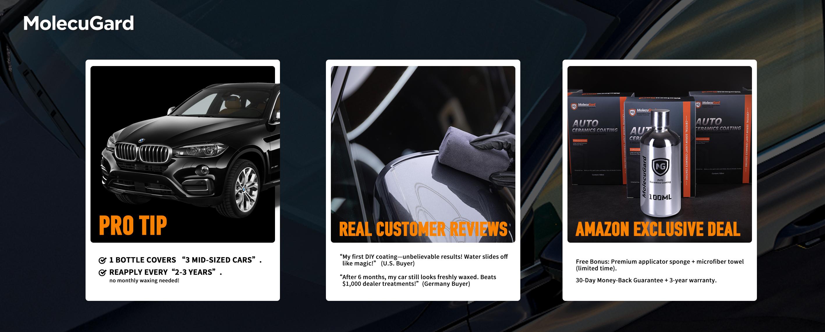 MolecuGard Liquid Glass Shield: Beyond Ordinary Coatings. Quick Detail Spray and Protector Wax .Dust-Proof & High-Gloss Finish. Ultimate Multi-Surface Protection for Cars & Home Furniture.