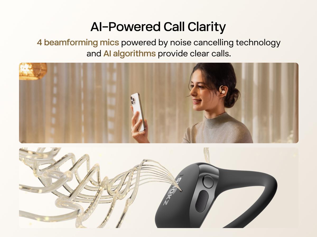 SHOKZ OpenFit 2 Open-Ear Headphones with True Wireless Bluetooth, Microphone, 48 Hours of Playtime, Fast Charging, IP55 Water-Resistant