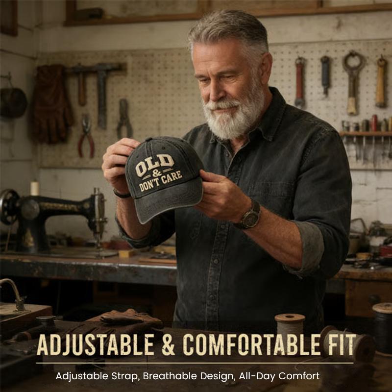 Unisex Adjustable Retro Slogan Baseball Cap - Bold Embroidered Slogan, Distressed Denim Fabric, Adjustable Leather Strap, Breathable Cotton Blend, Versatile Retro Style