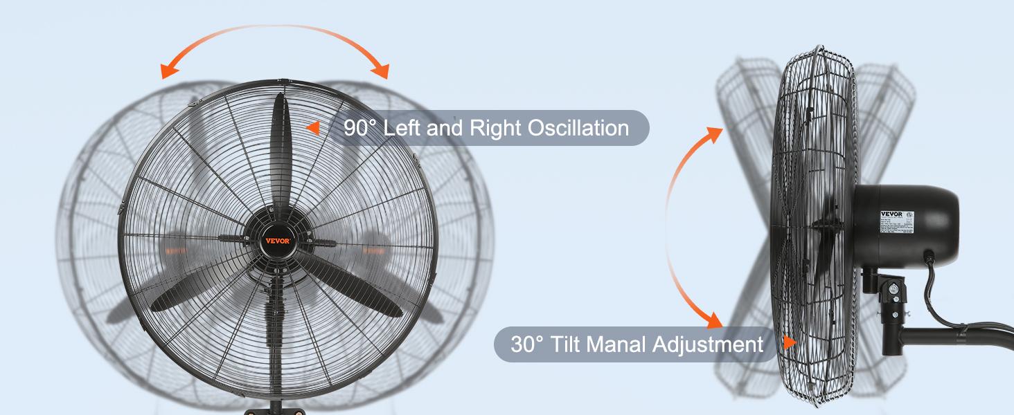 VEVOR Wall-Mount Misting Fan, Summervibes,Summervibes, 3-speed High Velocity Max. 7000 CFM, Waterproof Oscillating Industrial Wall Fan, Commercial or Residential for Warehouse, Greenhouse, Workshop, Black, ETL Listed VEVOR Super Brand Day, Mist Fan Cooler