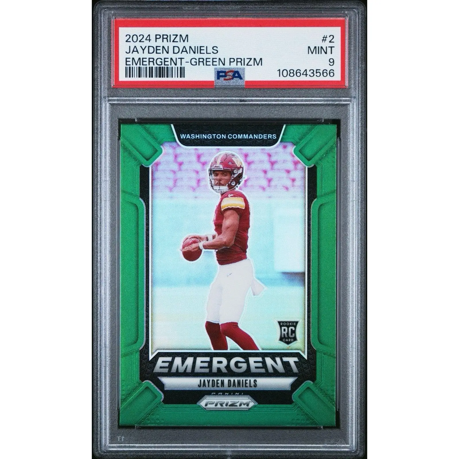 2024 PANINI PRIZM JAYDEN DANIELS EMERGENT GREEN PRIZM #2 PSA 9