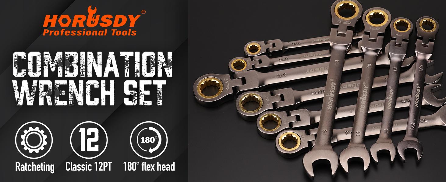 Flex-Head Ratcheting Wrench Set| Metric and SAE| Ratchet Combination Wrenches Set with Organizer| 72-Teeth| Chrome Vanadium Steel Hardware Flex-Head Ratcheting Wrench Set| Metric and SAE| Ratchet Combination Wrenches Set with Organizer| 72-Teeth| Chrome Vanadium Steel Hardware