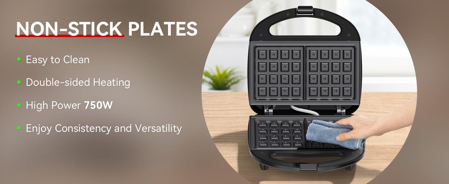 OSTBA Waffle Maker, 2 Slice Non-Stick Waffle Iron, Belgian Waffle Machine with Indicator Lights, PFOA Free, Perfect for Breakfast and Snacks, 750W