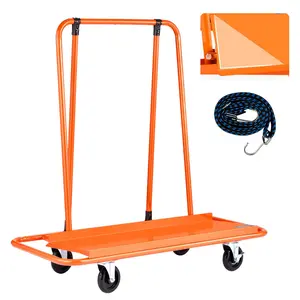 VEVOR Drywall Cart Dolly 1800 lbs Load Capacity Steel Panel Dolly with 4 Swivel Casters Durable Long-lasting Panel Truck Cart with Tie-Down Strap for Plywood Plasterboard Glass Orange