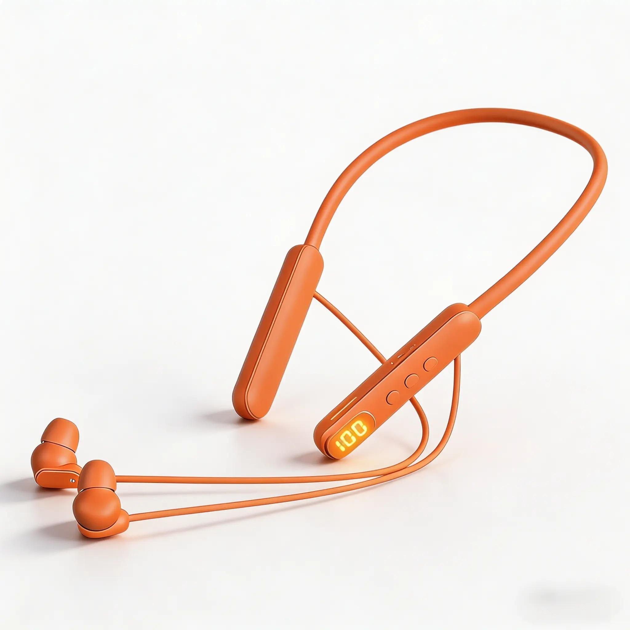 Orange Bluetooth Wireless Neckband Headphones - Cordless In-Ear Wireless Earphones with ENC Noise Cancellation, LED Power Display, Sweatproof Water-Resistant Design, Stable Connection, Long Standby, Durable for Sports, Smart Voice Assistant