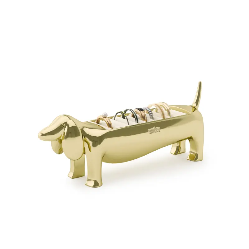 Umbra Dachsie Ring Holder - Holds Up to 10 Rings, Polished Metallic Finish, Velvet Padded Base, Jewelry Storage Organizer for Dog Lovers