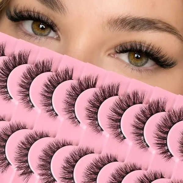 Lashes False Eyelashes Cat Eye Lash Strips Wispy Fake Strip Eyelash Fluffy Natural Cateye Eye Lash Pack Demi Wispies Short Full Pestañas Postizas Natural Looking Easy Eyelash for Daily Makeup