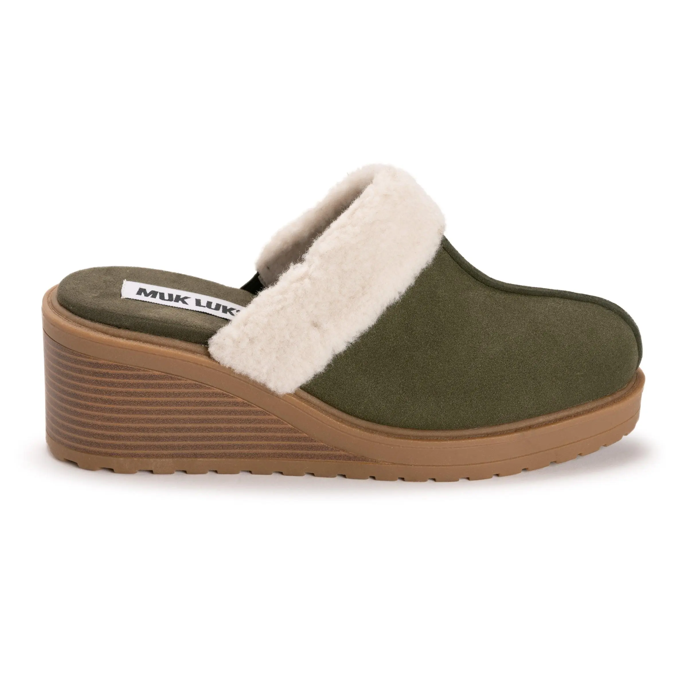 Muk Luks Women's Sophia Wedged Mules - Cozy Faux Sherpa Slip-On Shoe with Memory Foam Insole for Everyday Walks, Shearling Mules, Casual Outing, Female Fit, Walking Shoes, Footwear