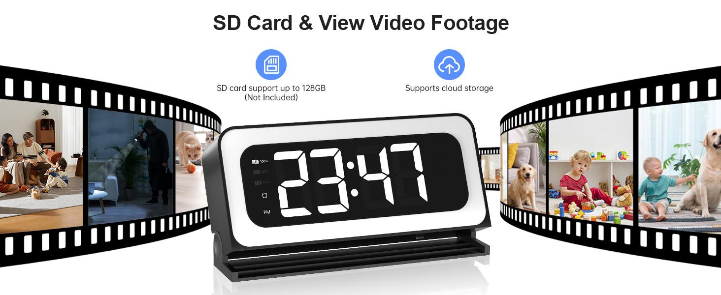 3MP HD Wireless Clock Camera  , Night Vision, Motion Detection, Loop Recording, 2.4GHz WiFi Connectivity, Battery Powered, Remote Real-Time Viewing, Perfect for Home, Office, Warehouse Monitoring