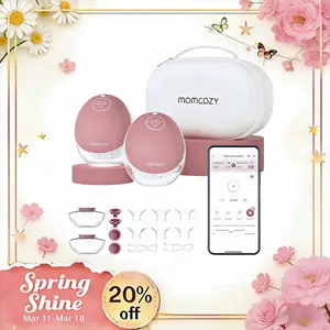 Momcozy  Breast Pump Hands Free Upgraded Mobile Flow | M9, App Discreet Control with Personalized Multi-Modes & 15 Levels, Wearable Breast Pump 24mm, 2 Pack Cozy Red