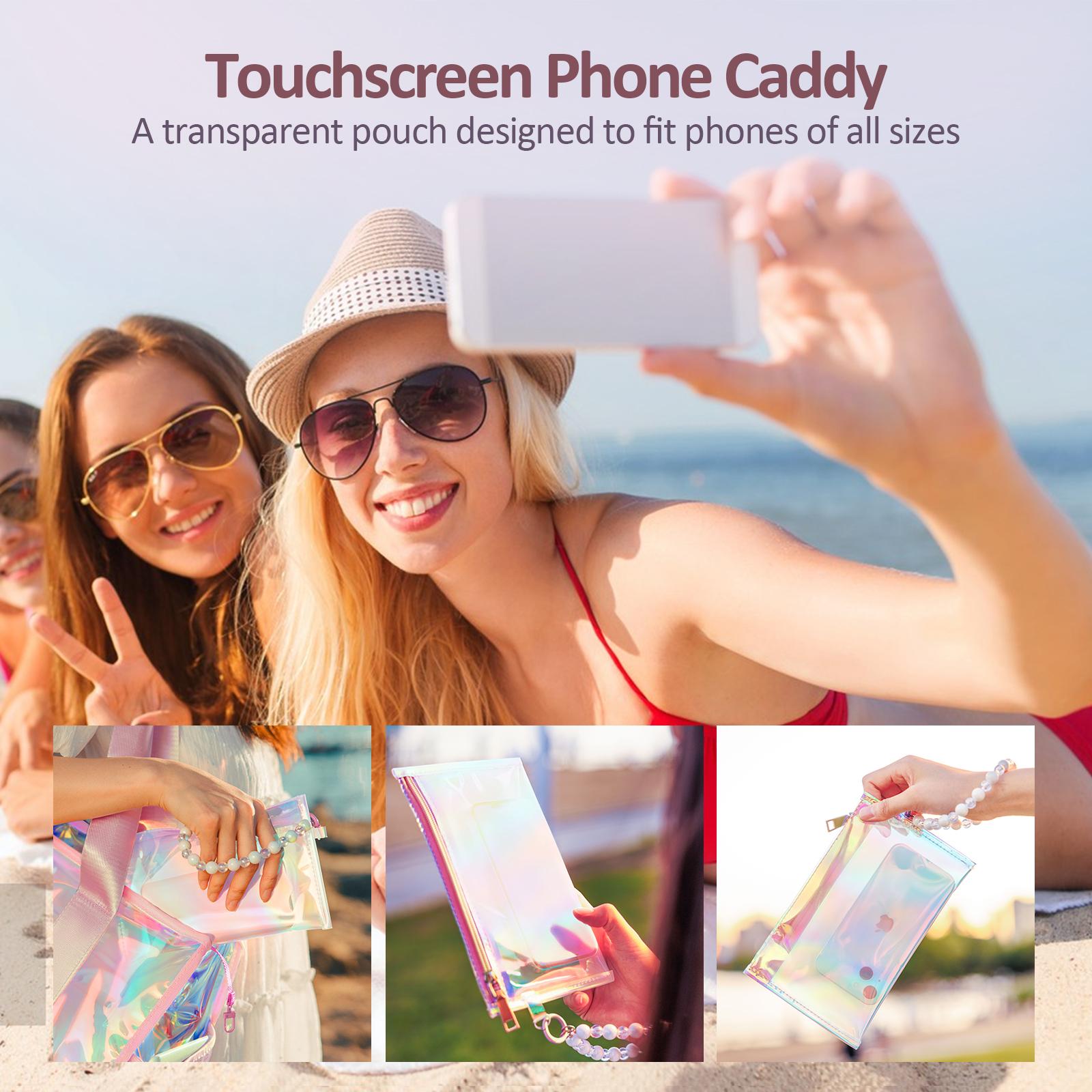 Crawing Beach bag Iridescent 26L Tote Bag Waterproof Clear Bag for Women with Zipper & Phone Pouch Tip-Proof Crossbody Bag Travel Bag