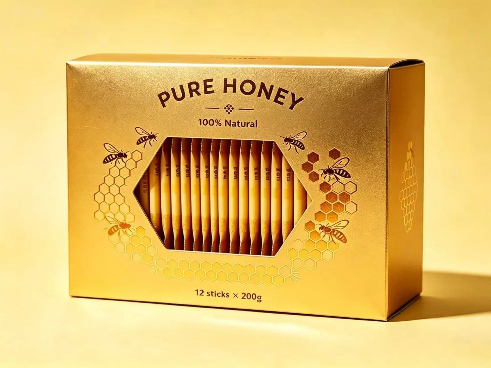 Organic Honey Sachets - 12 x 20g, with Bee Pollen & Royal Jelly, Natural Sweet Flavor, Pure Nature-Sourced Honey for Staples & Cooking Essentials