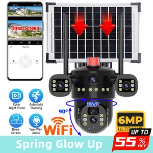 Outdoor Security Camera Wireless 3 Lens 6K 9MP 360 PTZ WiFi Camera 10X Zoom Waterproof IP66 Color Night Vision 2-Way Talk Motion Tracking,for Valentine’s Day Gift