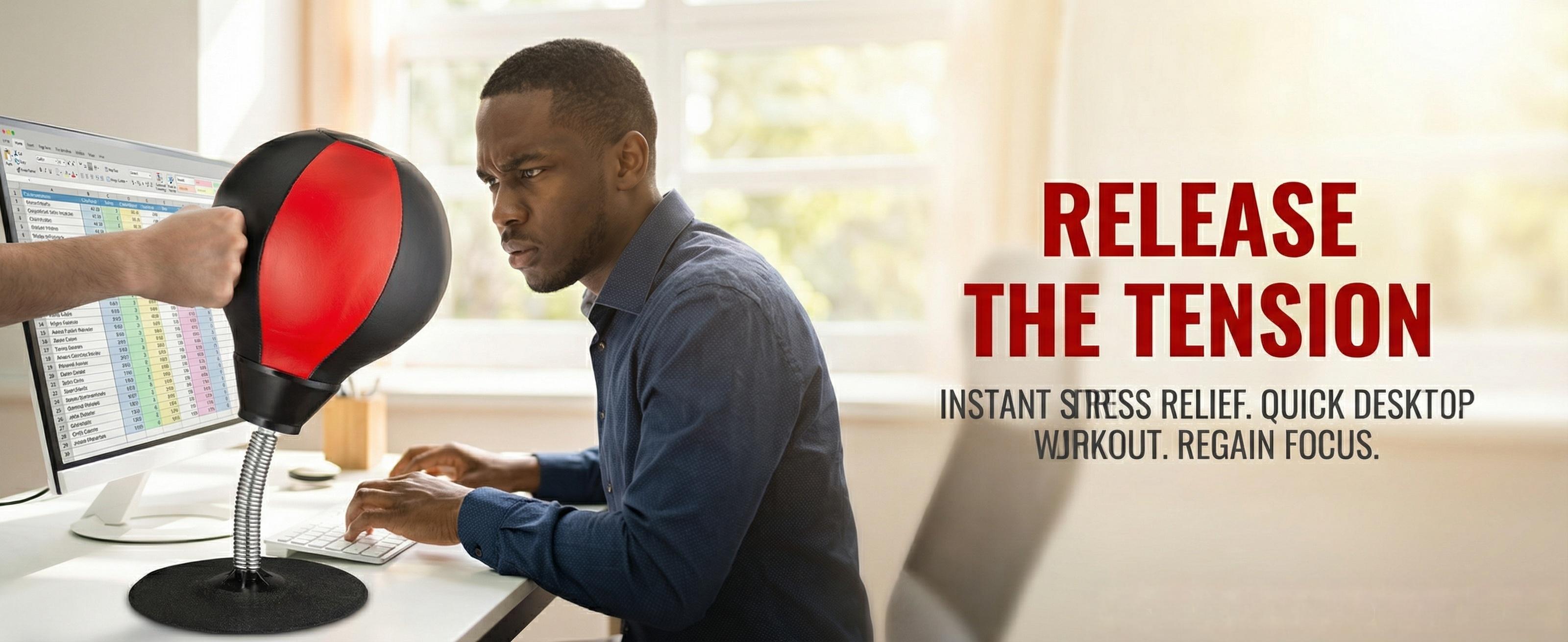 Stress Buster Desktop Punching Bag - Suctions to Your Desk, White Elephant Gifts for Coworker Men and Women, Heavy Duty Stress Relief Ball, Gag Gifts Funny Desk