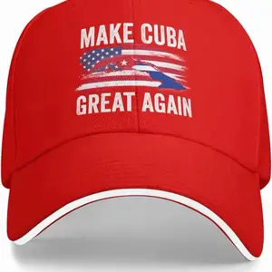 Adjustable Stylish Patriotic American Flag-Cuban Flag Graphic Baseball Hat, Everyday Casual Sports & Outdoor Accessory for Freedom Enthusiasts, Red Adjustable Fit Cap