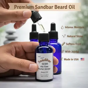 Sandbar SUDS Premium Beard Oil - 1oz | Intense Moisture & Natural Shine | With Jojoba, Hemp Seed & Sweet Almond Oil | Softens & Tames Frizz | Made in USA