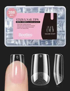 Beetles Gel Nail Tips Etch-X Pre-Etched Half Matte Full Cover Soft Acrylic Press on False Nail Tips Easy DIY Glue On Nail Extension Salon Gift for Women Girls