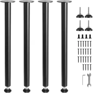 VEVOR 28 Inch Adjustable Desk Legs,  Reinforced Steel Office Table Furniture legs Set of 4 for DIY, 1200 lbs Load Capacity Heavy Duty Desk Legs, Quick Instalation Legs with Adjustable Foot Cup Black