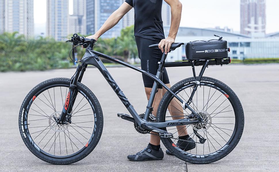 ROCKBROS Bike Rack Bag Saddle Pannier Bag Waterproof 6L or 9L for Cycling with Reflective Stripes and Red Tail Light