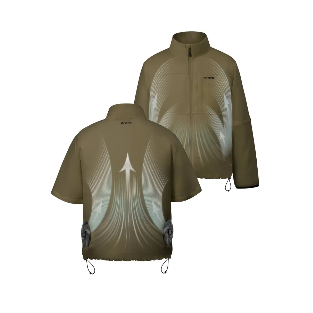 ORORO Unisex Polyester Air Cooling Jacket with Zipper, Zip-off Sleeves, Lightweight Fabric, Cooling Fans for Outdoor Work; Short Coats, Hem, Plain, Pockets, Sweat, Customized, 3Xl, Adjustable, 100% Polyester Fabric, 5 Functional Pockets