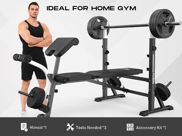 FLYBIRD Olympic Weight Bench – 900 lbs Weight Capacity, Bench Press Set with Preacher Curl Pad & Leg Extension, Full-Body Strength Training Equipment for Home Gym#Summervibes
