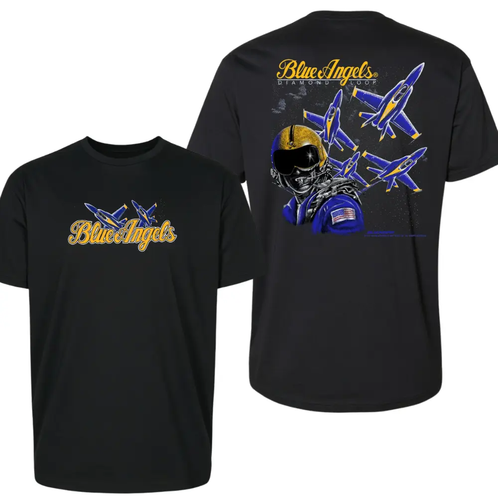 Blue Angels T-Shirt Hoodie, Diamond Loop Pilot Helmet Graphic with Blue Angels Jet Formation Design, Gift for Aviation Fans, Air Show Lovers, Military Aircraft Enthusiasts, Pilot Supporters