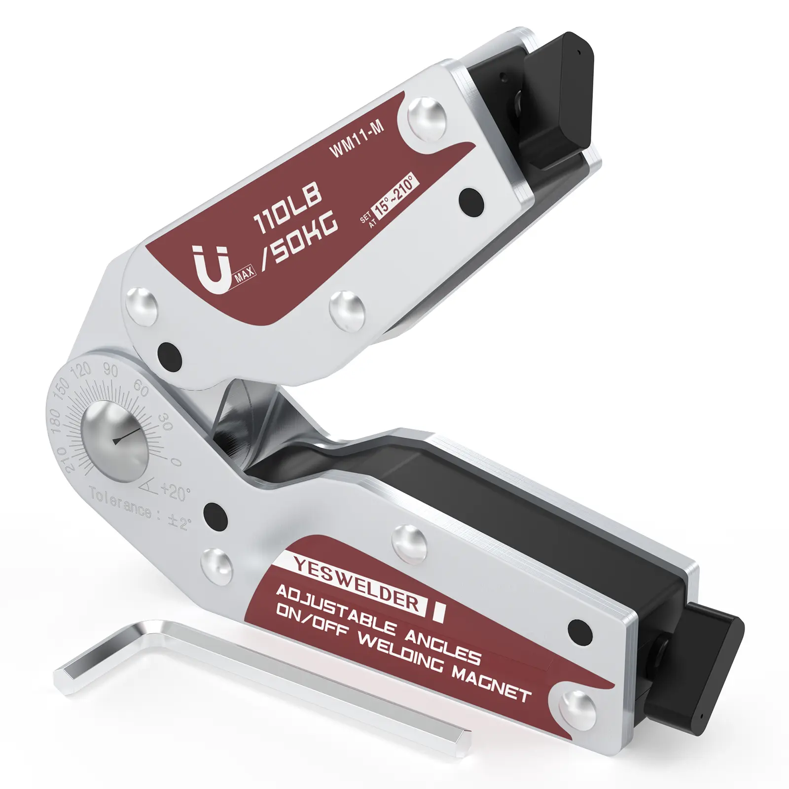 YESWELDER 15-210° Adjustable Angle Welding Magnet with On/Off Switch, 66Lbs/110Lbs Holding Power Magnetic Welding Positioner, Welding Accessories for Metal Fabrication & Pipe Installation
