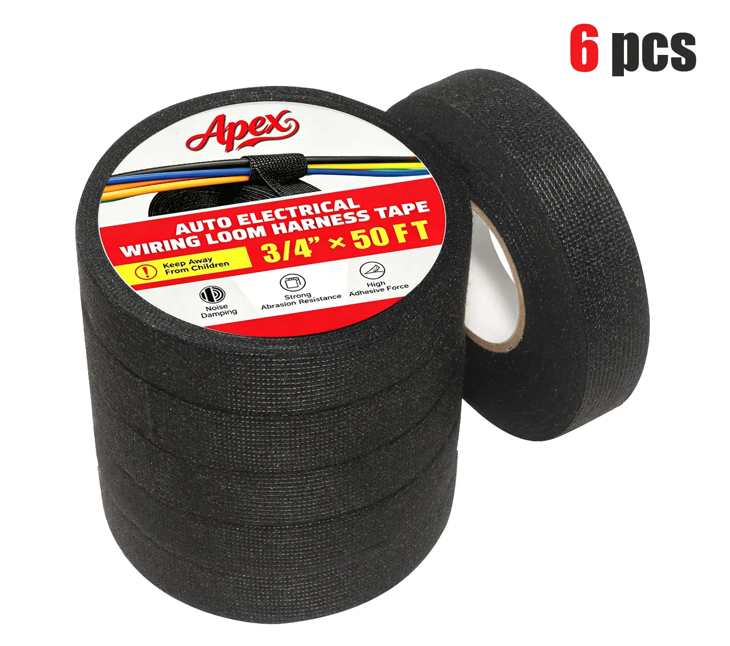 6-Pack 3/4x50ft Self Adhesive High Temp Felt Cloth Wire Harness Tape for Automotive Users, Cables Wiring Protection, Noise Dampening Wiring Loom Harness # insulation
