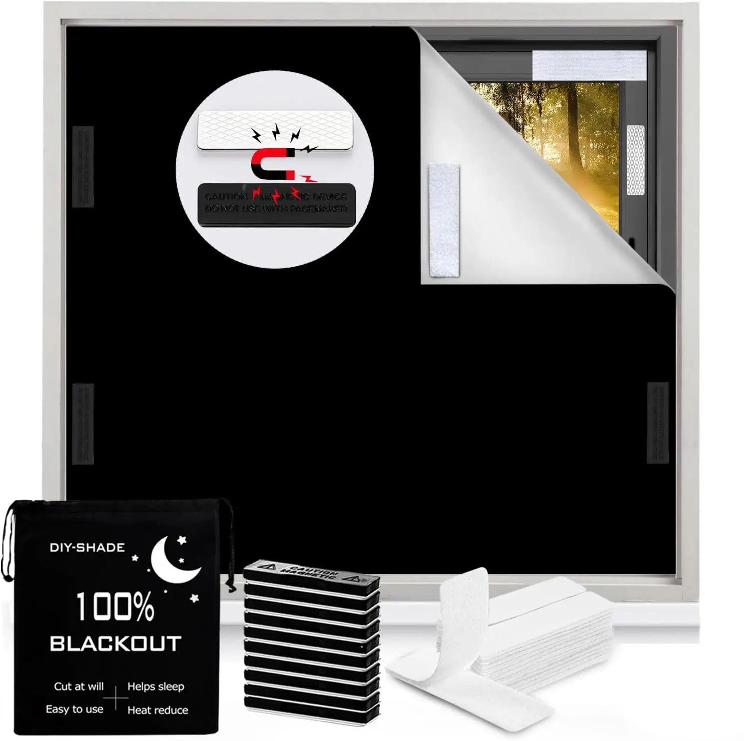 100% Blackout Blind Magnetic Blackout Window Cover 98 x 57Inch,Black Out Curtains with Strong Magnet No Drill Cuttable Window Shades for Bedroom,Nursery,Rv,Media Room