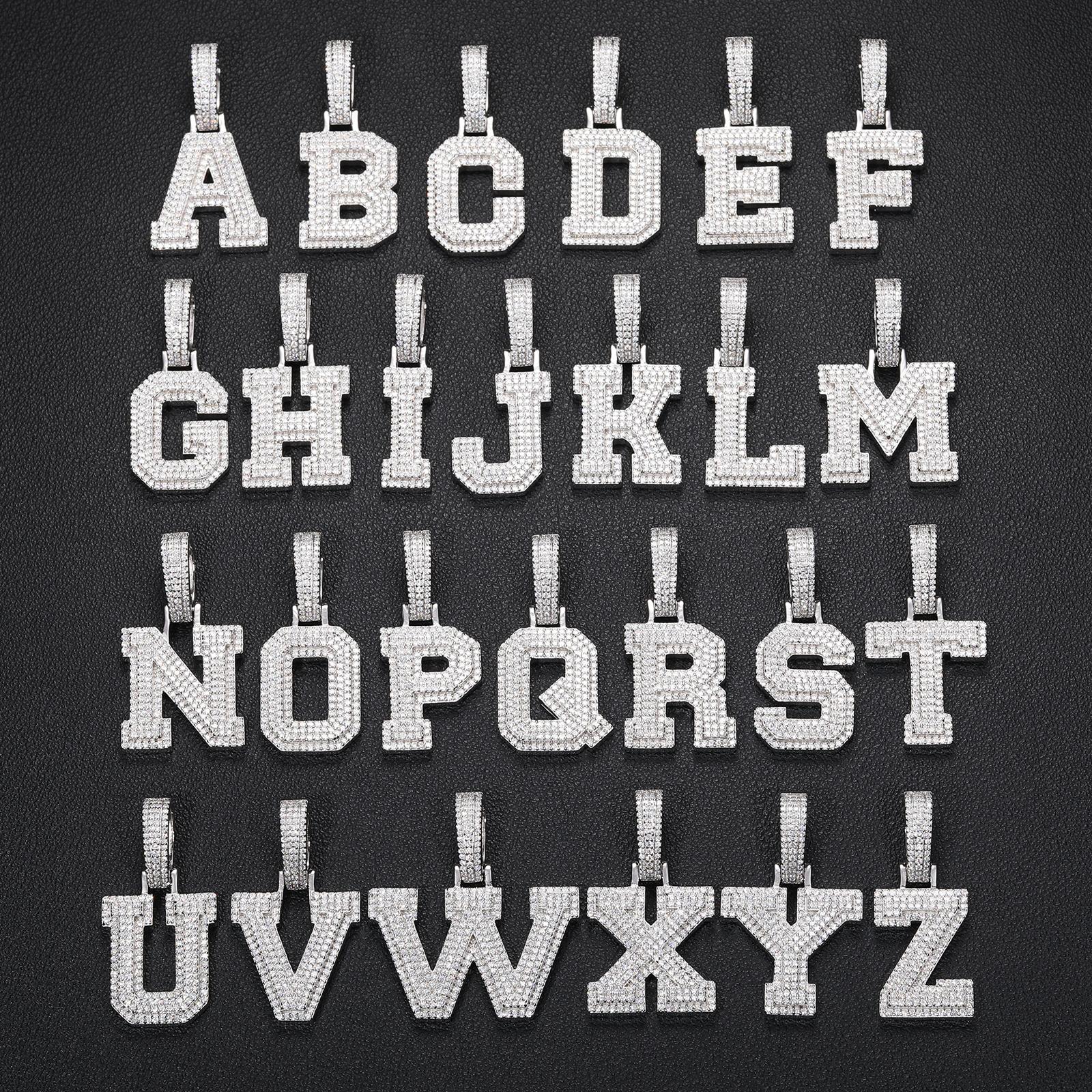 【#P351】UCCIYO Lab-created moissanite S925 Sterling Silver A-Z 26 Letter Pendant Necklace for Women Men Hip Hop Jewelry Gift  Halloween