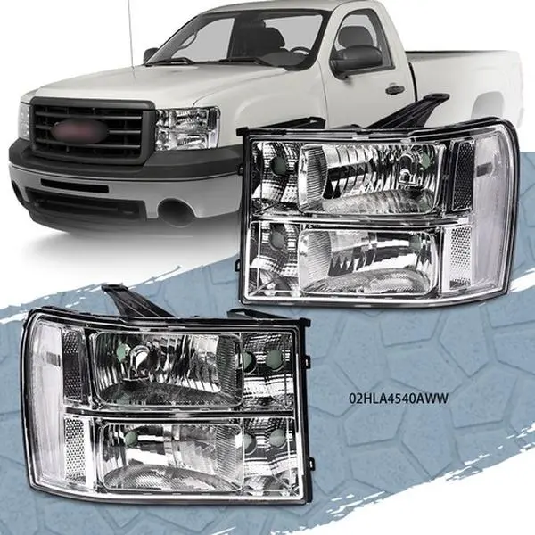 CROSSDESIGN Pair Headlights Headlamps Fit For 2007-13 GMC Sierra 1500 2500HD 3500HD-Clear, Headlight Kit