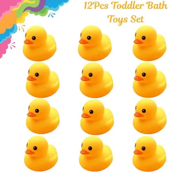 Unisex BPA-Free Duck Shape Rubber Bath Floats Set (12 Pcs) - Durable Animal Sound Squeaker Toys for Infant Toddlers (6 Months+), Preschool Fun Baby Shower Gift