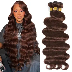 Human Hair Bundles Body Wave 100% Unprocessed Brazilian Virgin Hair Extensions 12A Quick Weave Bundles Human Hair Double Weft #4 Chocolate Brown