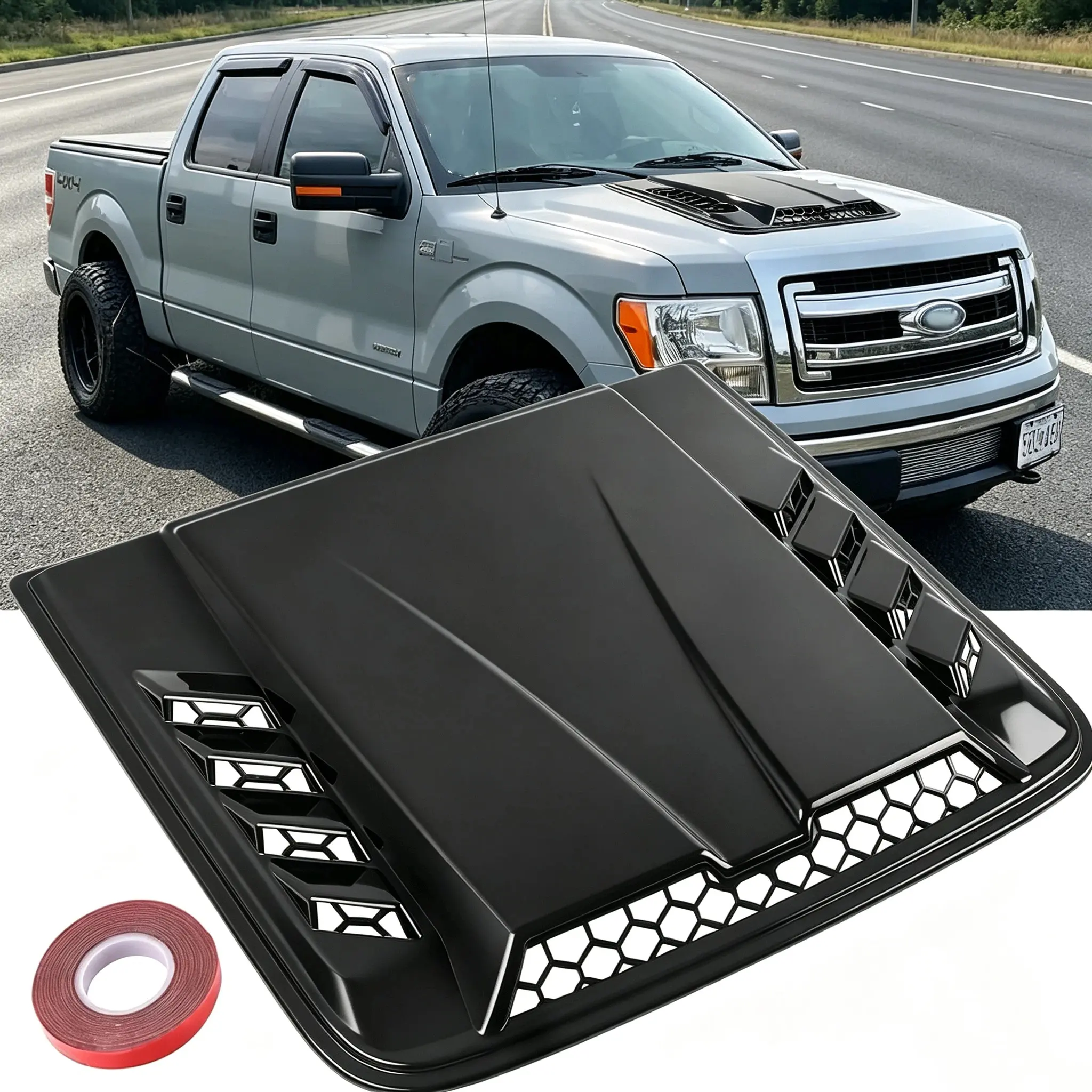 2026 New Black Universal Large Hood Vents - Car Engine Hood Air Vent Scoop for Chevy Silverado, Colorado, Ford F-150/F-250/F-350, Dodge Ram 1500/2500/3500 (Automotive Exterior Decoration Accessory), Car Accessories, Vehicle Accessories