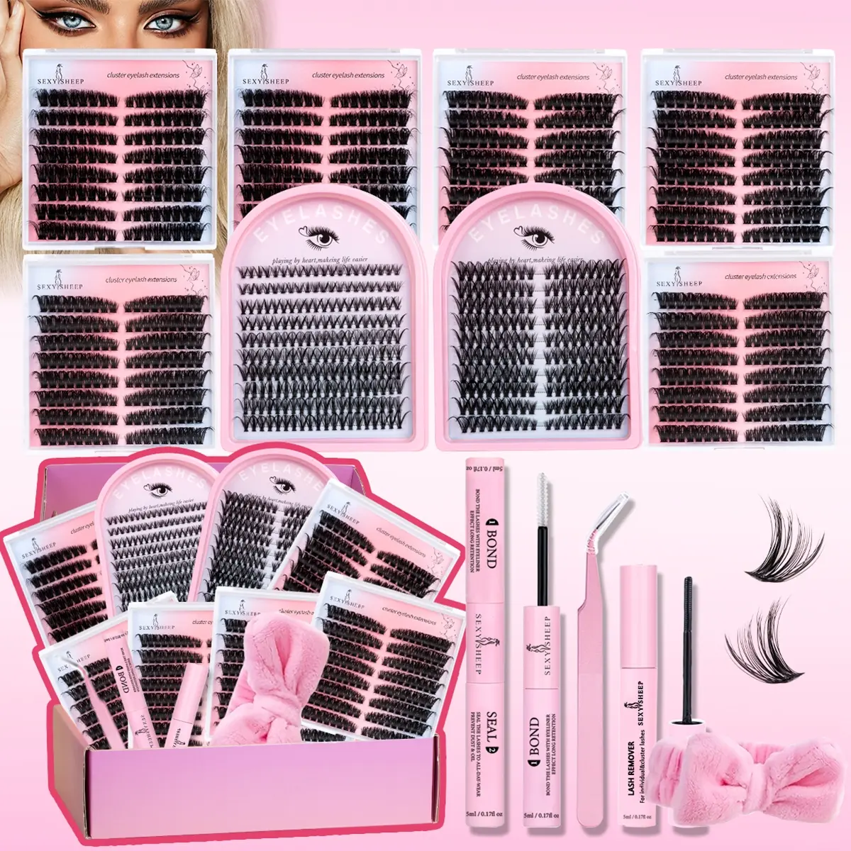 Wispy Lash Clusters Kit, Natural Eyelash Cluster Extension Kit, Thin Band Individual Lashes, DIY at Home, with Bond & Seal, Glue Remover, Tweezers & Hairband
