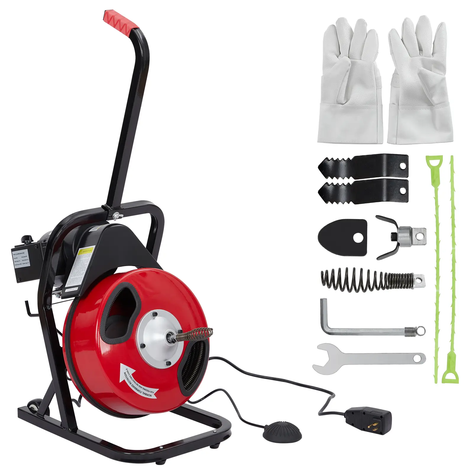 【GARVEE】Industrial Electric Drain Cleaner Machine, 75 ft Cable 3/8" Heavy Duty Auto Feed, 250W Motor, 4 Cutters, Pneumatic Foot Switch, Automatic Drain Auger Sewer Snake for Basement, Bathroom 1"-4" Pipes, 75Ft - 1