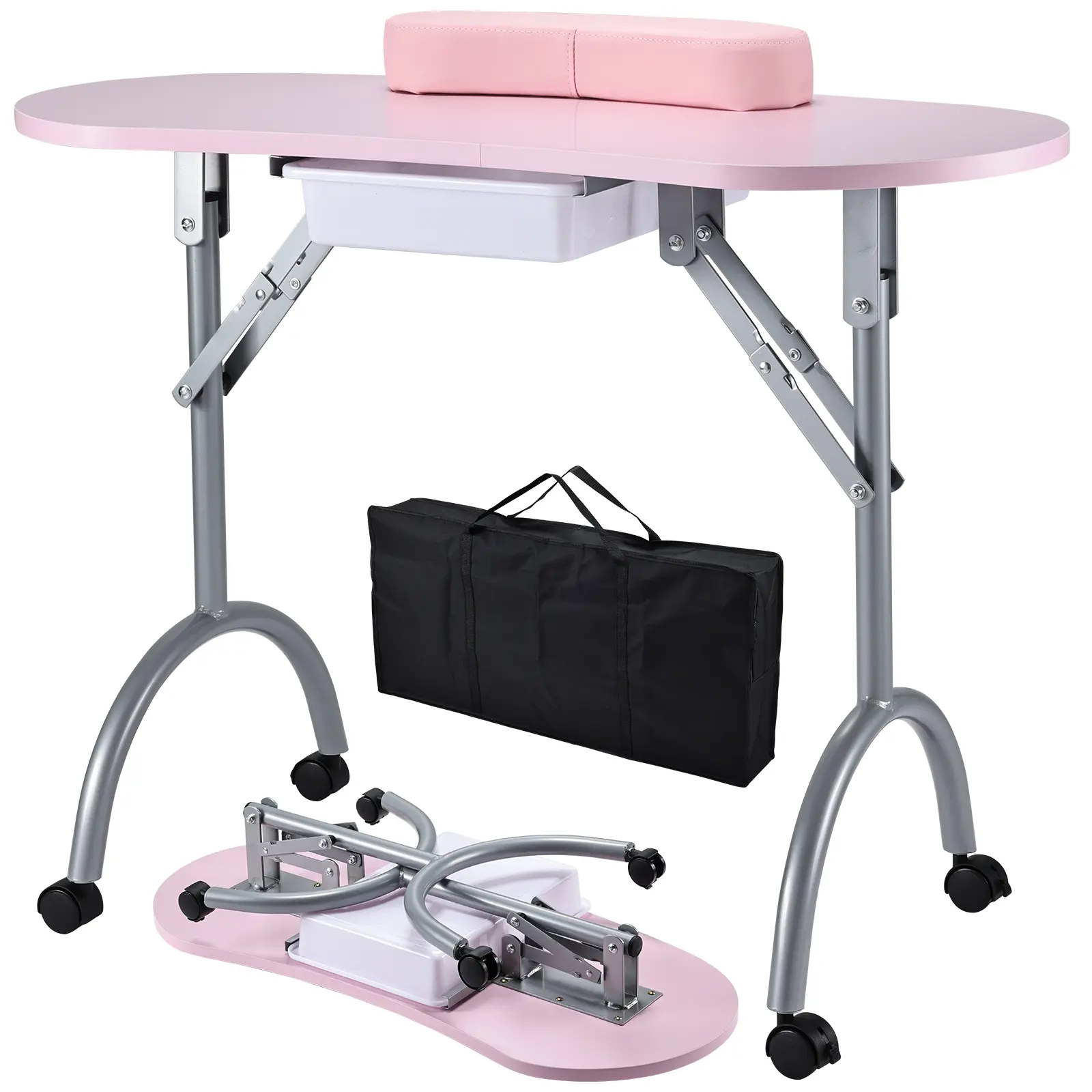 Portable Manicure Table for Nail Technicians, Professional Salon Equipment with Drawer, Wrist Support Sponge, Tabletop Workstation, Foldable Nail Esthetician Cart with Free Carrying Bag