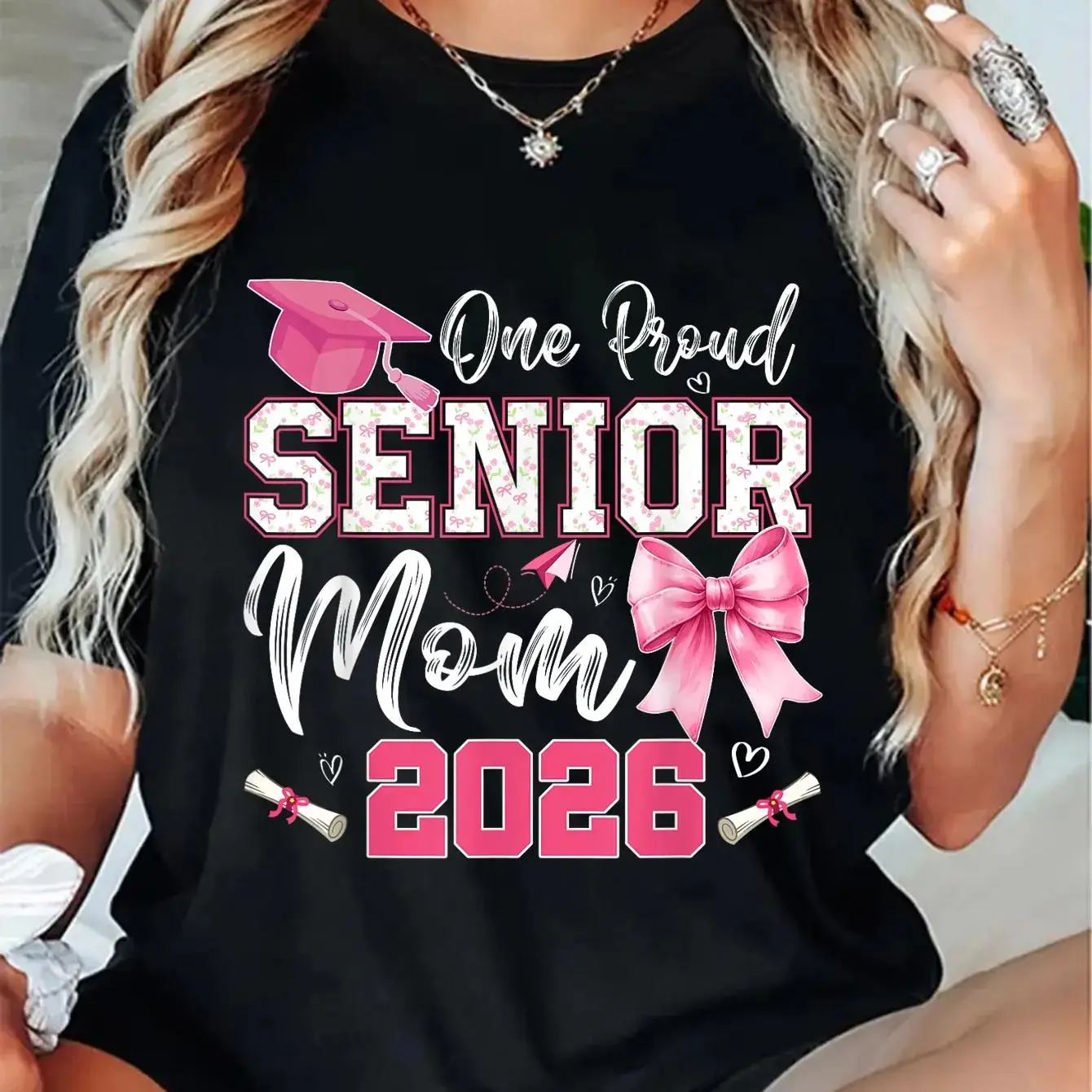 100% Cotton Unisex Senior Mom 2026 Matching Family Graduation Class Of 2026 T-Shirt graphic tees