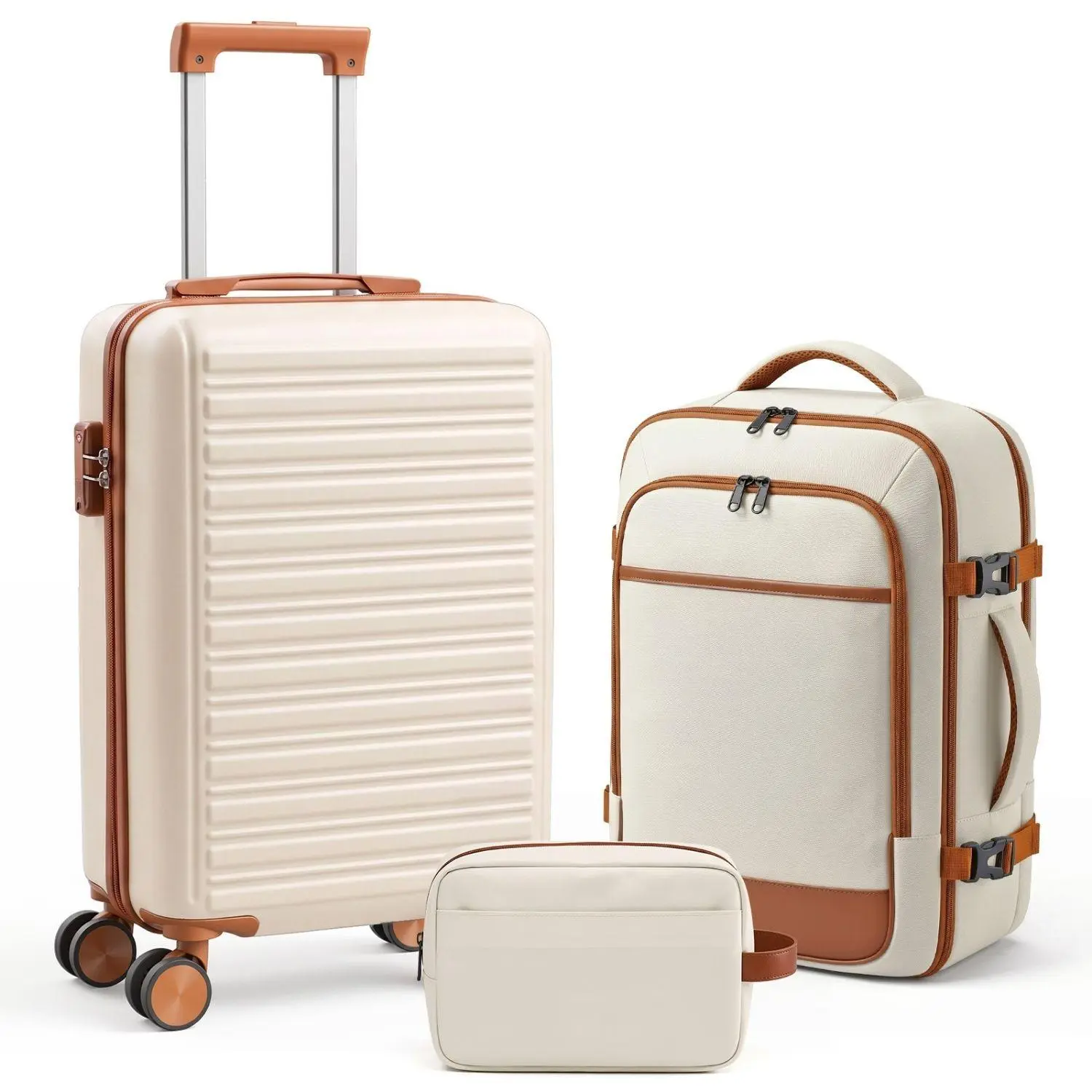 Hard Shell 3-Piece Luggage Set with TSA Lock & Spinner Wheels – Includes Backpack, Toiletry Bag for Business, Travel