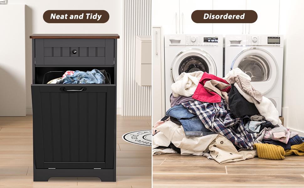 【Does Not Include Trash Can】AHB 10 Gallon Tilt-Out Trash Can Cabinet - Hidden Wooden Kitchen Bin, Pet Proof & Space Saving Design for Under Sink or Freestanding Use