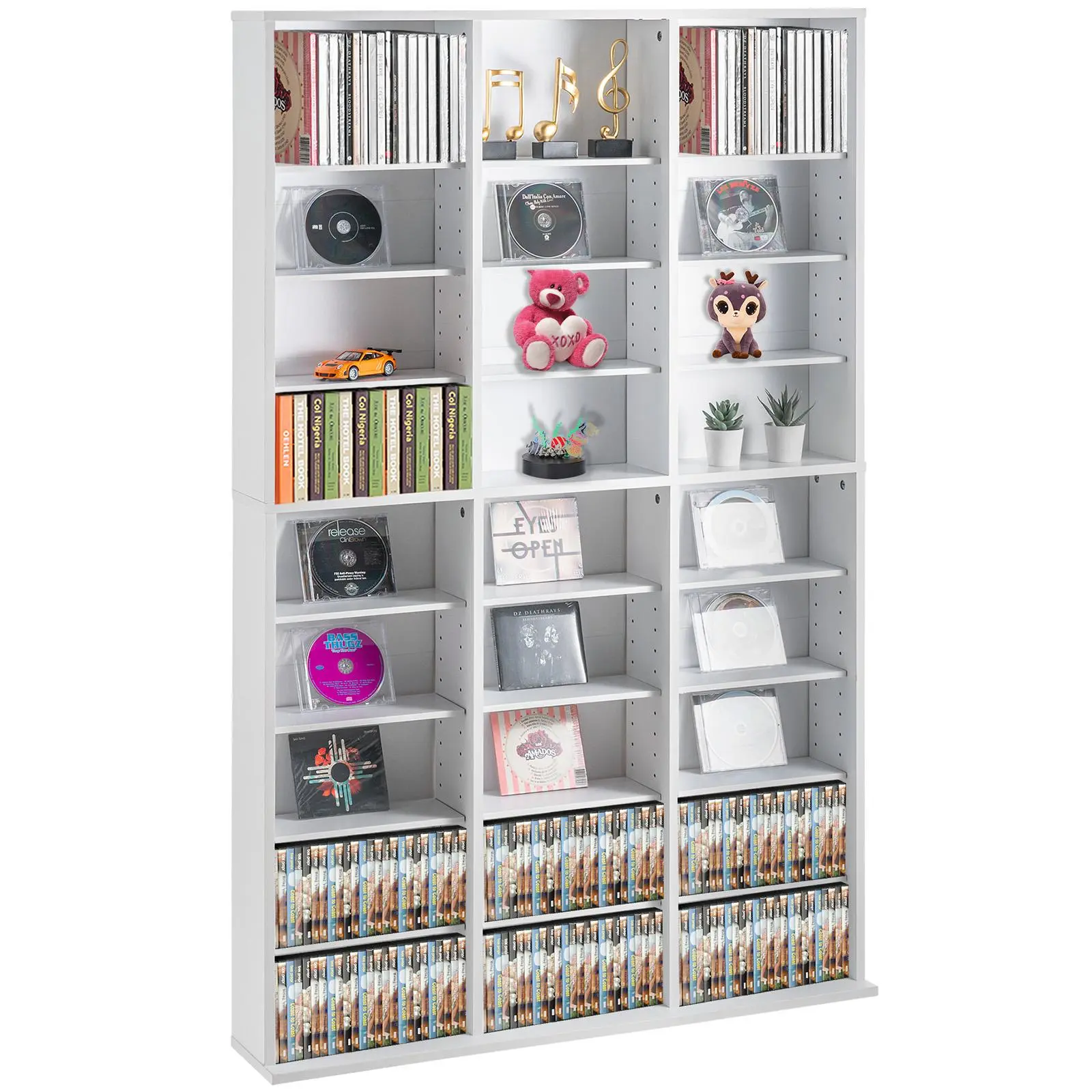 【SummerFinds】VEVOR Media Storage Cabinet,  9-layer DVD Shelf Holds up to 756 CDs, Adjustable CD Shelves 27 Compartments, Protects & Organizes Music, Movie, Video Games or Memorabilia Collections,White