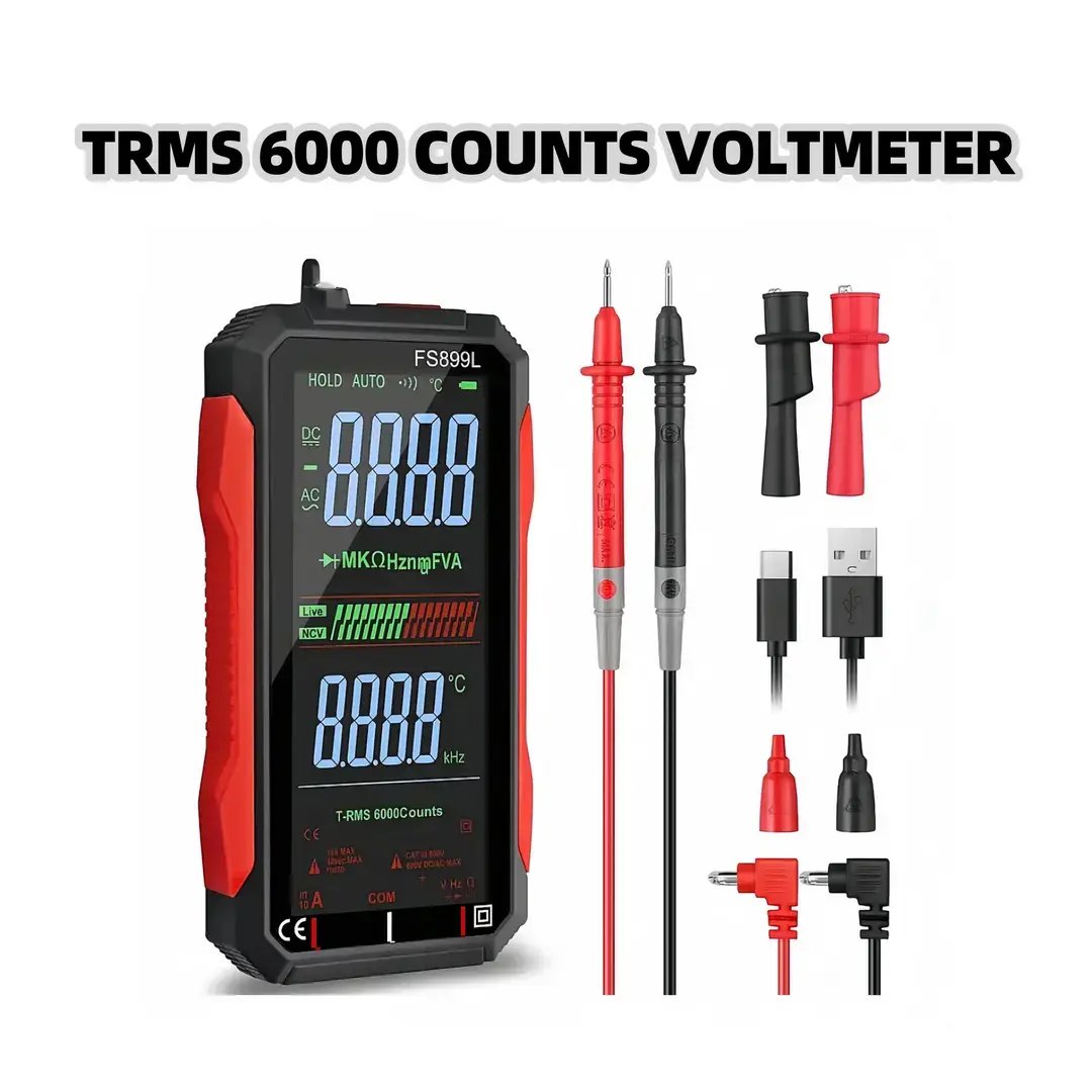 USB Rechargeable 6000 Counts Digital SmartMultimeter Auto-Ranging with Large DisplayCapacitance Ac/Dc Voltmeter Resistance NCVTemperature Continuity Diode Live Check Electric Tester Tool