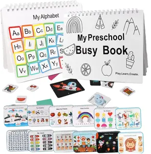 Kids Busy Book, Montessori Preschool Learning Activities, 30 Topics and 8 Markers, Workbook Activity Binder for Toddlers Ages 1-3, Autism Learning Materials and Tracing Coloring Book,
