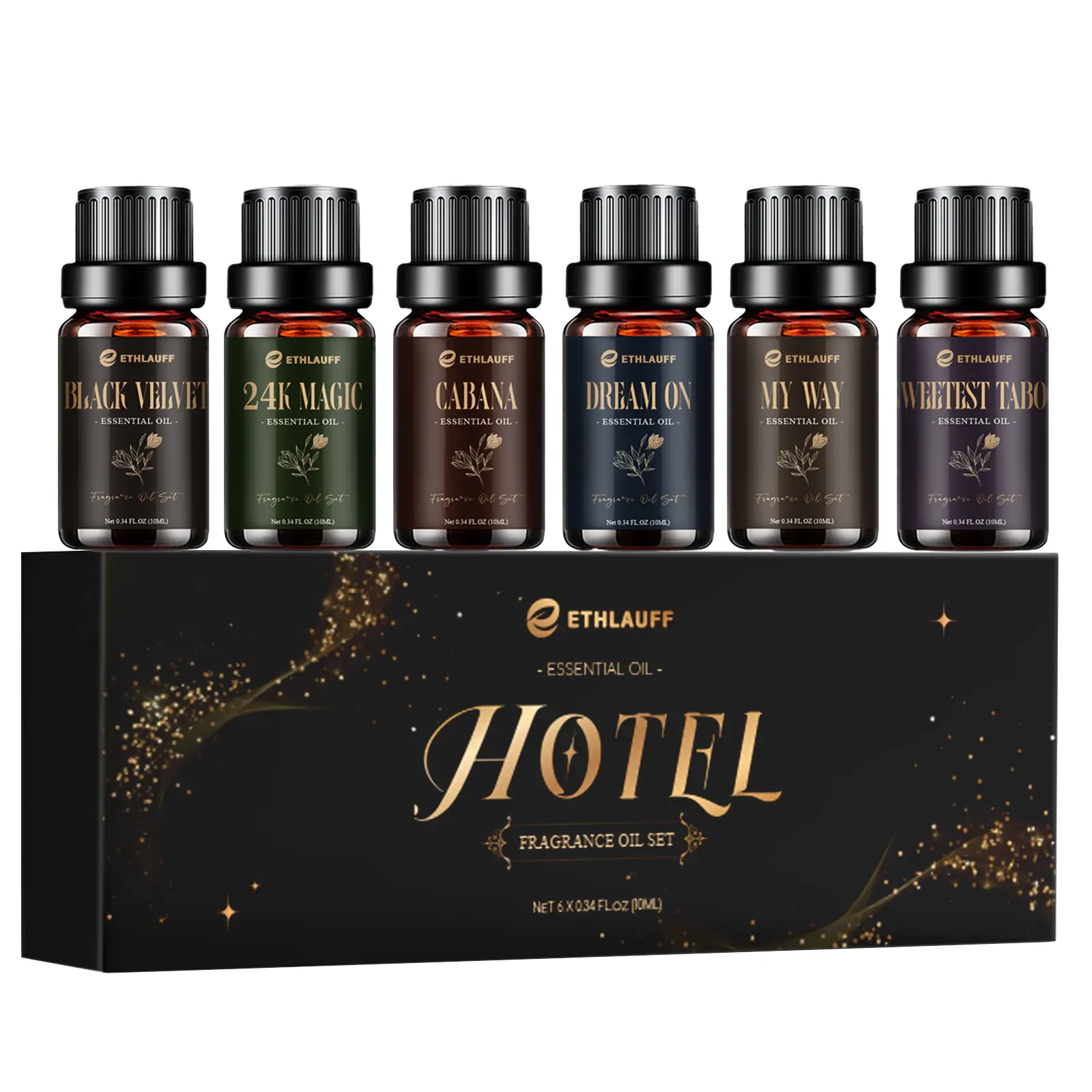 Ethlauff Scented Essential Oil Collection - 6×0.34 Fl.oz - Hotel / Date Night / Spring / Relax / Clean / Men / Sleep / Christmas - Premium Oils for Diffuser Soap Candle Making Humidifier Aromatherapy, Perfume Oil Set, Fragrance Gift
