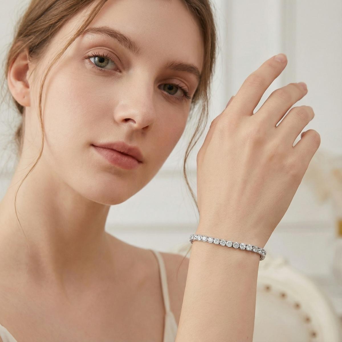 Delzzad 6.6ct Starlight Adjustable Bracelet Synthetic Moissanite Bracelet Jewelry Copper Chain Perfect Birthday Engagement Wedding Anniversary Valentine's Day Gift