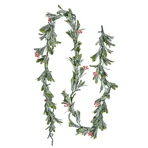 【FathersDayGift】VEVOR Christmas Garland, 6.6-FT Realistic Greenery Decorated with Vines, Olive Leaves, and Berries, Evergreen Faux Garlands with Light String for Indoor Outdoor Xmas Decoration on Mantel Fireplace