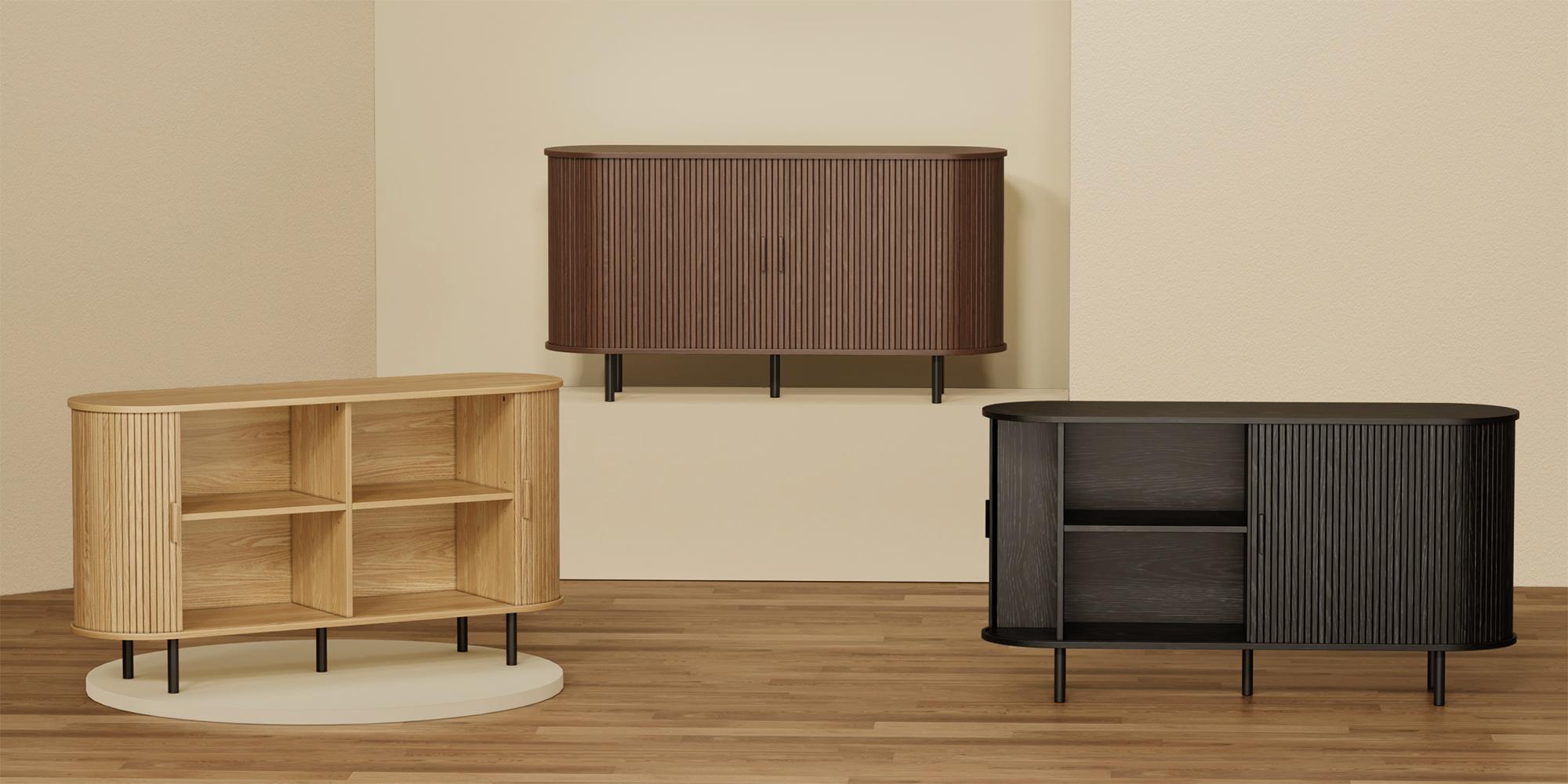 【SPOTLIGHT DAY & Sliding Doors Design】ONBRILL 40/55/63" Gorgeous Fluted Buffet Cabinet, Coner Coffee Bar With Storage,  Mid Century Modern Sideboard with Adjustable Shelf, Accent Wood Console Table for Kitchen Entryway Living Room Furniture