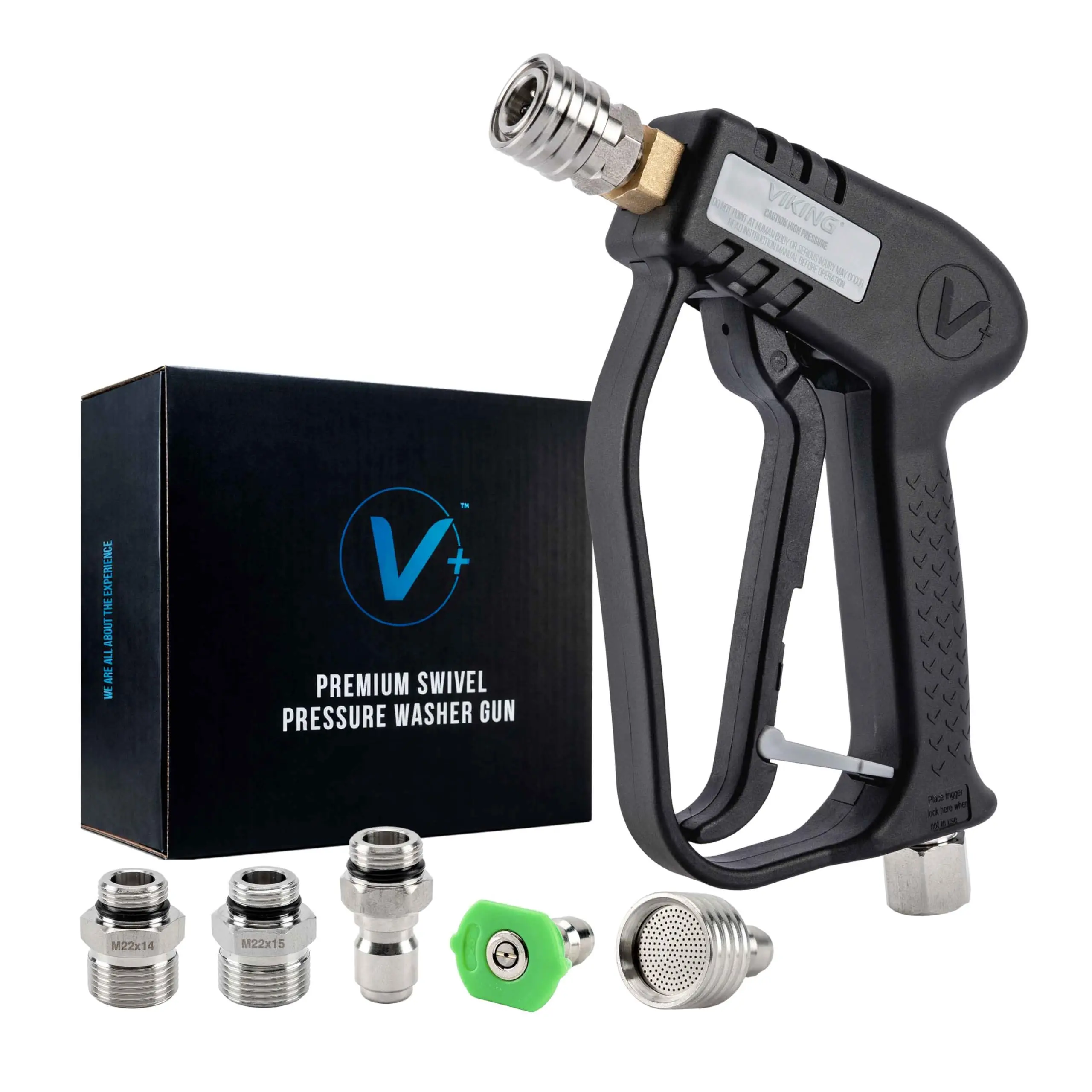 VIKING Premium Swivel Pressure Washer Gun, Short Handle with ¼” Quick Connect for a Gas or Electric Pressure Washer, Includes 3 Adapters and 2 Nozzles for Car Cleaning Kit