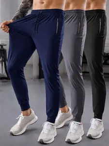 Trendy Ice Silk Pants for Men Summer Thin Sports Trousers 2025 New Lightweight Quick-Dry Casual Pants Breathable Cuffed Loose-Fit Elastic Quick-Dry Air-Conditioning Sports Pants fleece-lined pant solid color quick comfortable casual trouser