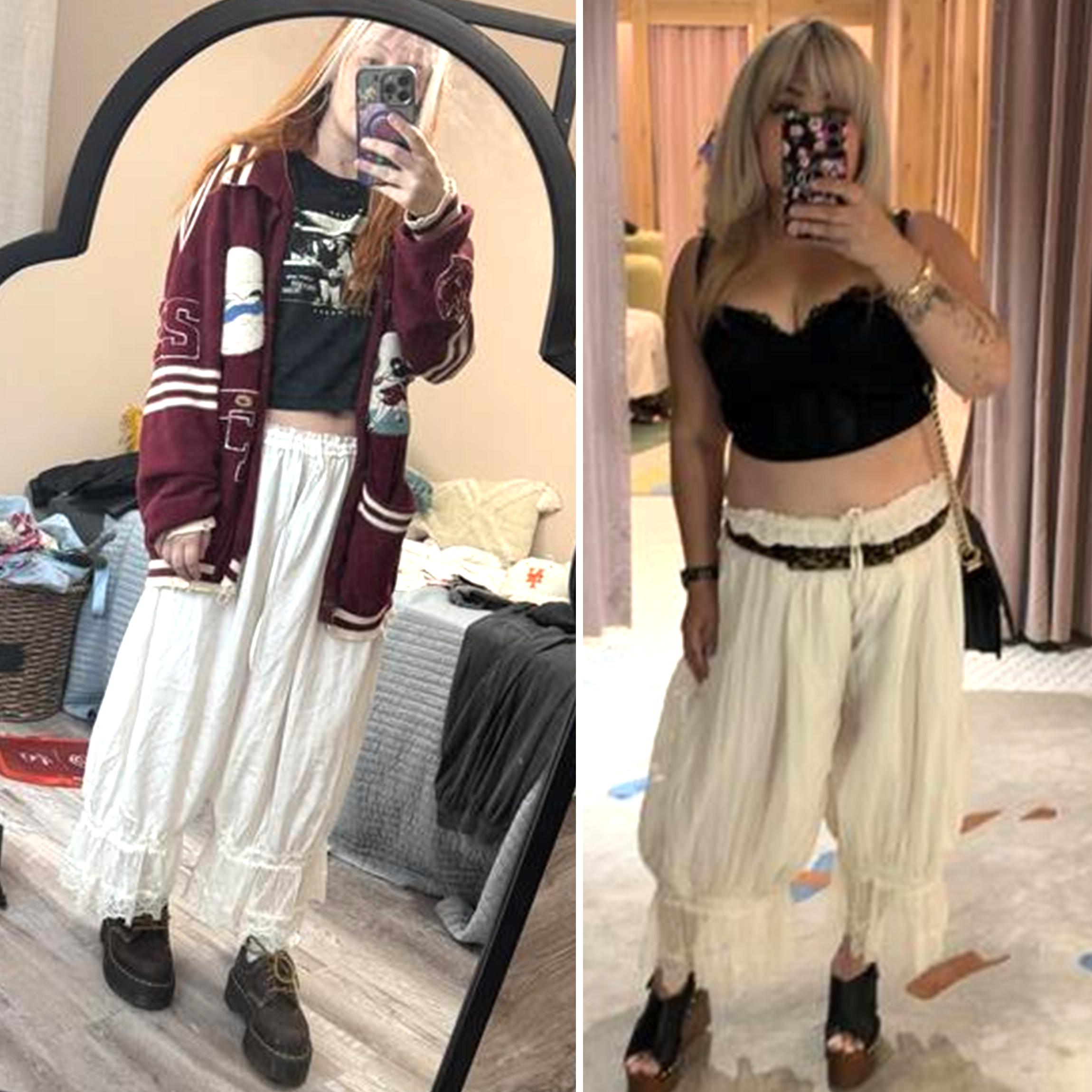 Buenoble Forever Young Lace Bloomers Pants for Women Cropped Boho Loose Fit Crinkled Fabric Fairycore Retro Style